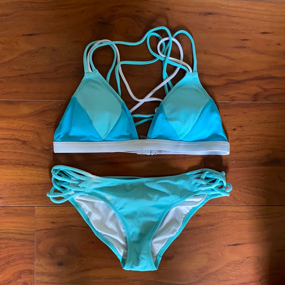Turquoise cris cross back bikini